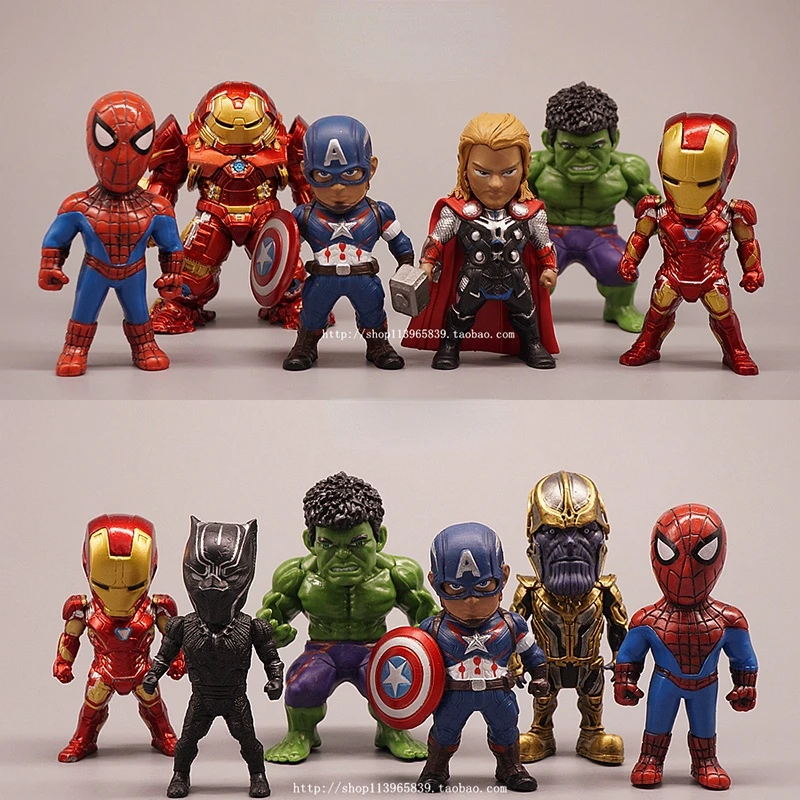 

Marvel Action Figure The Avengers Hulk Iron Man Thor Spider-Man Captain America Thanos Q Version Model Ornament Toys
