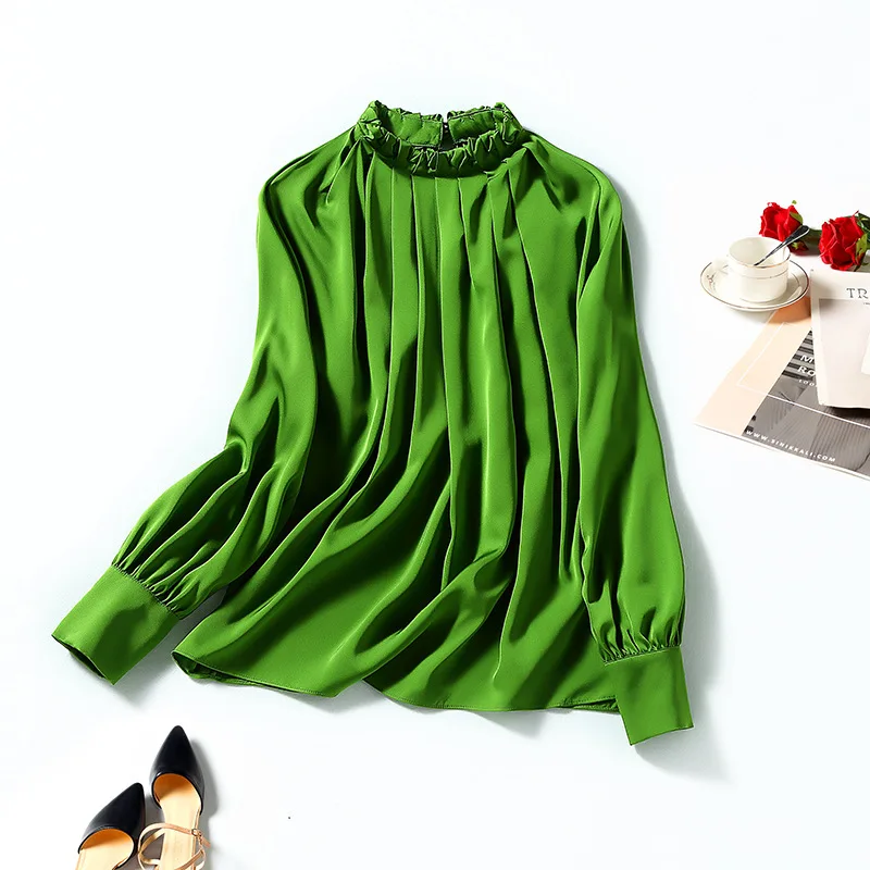 Женская блузка с длинным рукавом Birdsky, офисный топ со складками, 100% натуральный шелк тутового шелкопряда, однотонный цвет 
Женская блузка с длинным рукавом Birdsky, офисный топ со складками, 100% натуральный шелк тутового шелкопряда, однотонный цвет