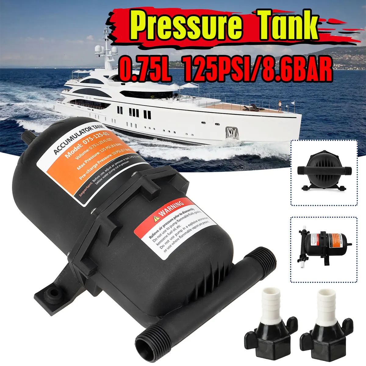 125PSI RV Marine Pressure Pressurized Accumulator Tank 0.75 Liter Stabilization Can Boat Equipment Accessories
125PSI RV Marine Pressure Pressurized Accumulator Tank 0.75 Liter Stabilization Can Boat Equipment Accessories