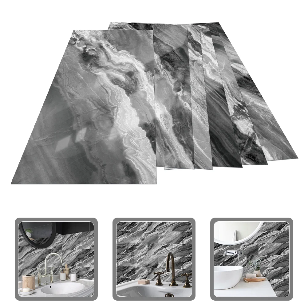 

6 Pcs Wall Paper Tile Stickers Bathroom Decals Decor Ceramic Marble Peel and Floor Tiles Pvc