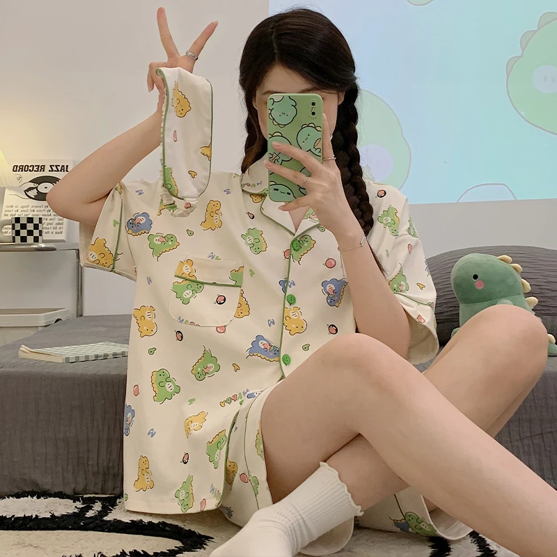 Summer Women Pajama Sets Lady's Pajamas Cartoon Dinosaur Sleepwear Pyjama Short Sleeve Cotton Pijama Mujer Kawaii Pajamas
Summer Women Pajama Sets Lady's Pajamas Cartoon Dinosaur Sleepwear Pyjama Short Sleeve Cotton Pijama Mujer Kawaii Pajamas