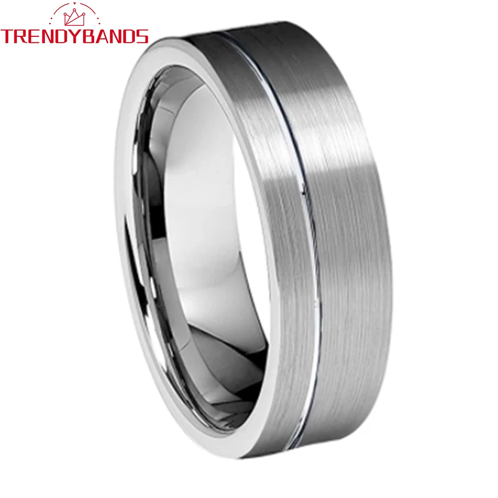 

8mm 6mm Fashion Jewelry Men Women Wedding Band Tungsten Carbide Ring Offset Grooved Brushed Finish Comfort Fit