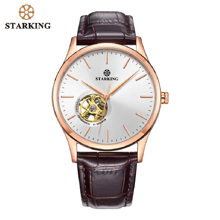 

STARKING Mechanical Watch Men Automatic Self-wind Movt Skeleton Gold Stainless Steel Male Wristwatch Sapphire Men Watch 5ATM