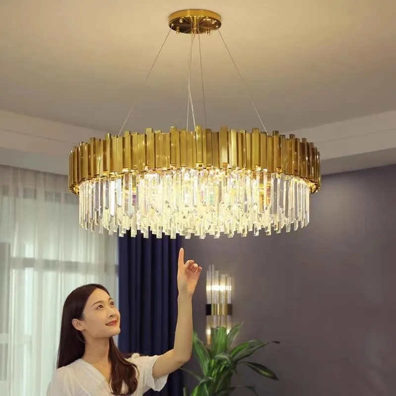 Modern Luxury Glossy K9 Crystal Chandelier Gold Iron Art High-end Living Room Lights Round Oval Room Decorative Bedroom Led Ligh
Modern Luxury Glossy K9 Crystal Chandelier Gold Iron Art High-end Living Room Lights Round Oval Room Decorative Bedroom Led Ligh
