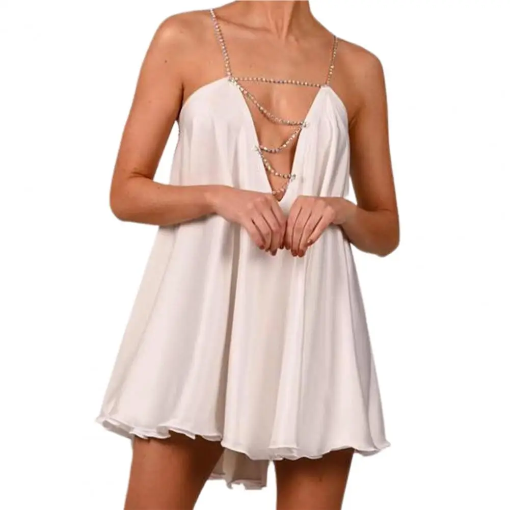 Sexy Women Dress Loose Crystal Diamond Chain Sling Sexy Deep V-neck Open Back Satin Mini Dresses for women 2022 Vestidos
Sexy Women Dress Loose Crystal Diamond Chain Sling Sexy Deep V-neck Open Back Satin Mini Dresses for women 2022 Vestidos
