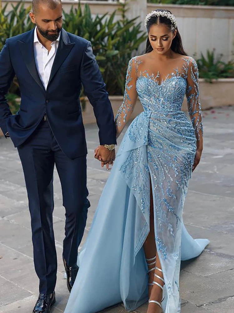 2023 Luxury Prom Dress Blue Sequined Long Sleeve Slit Square Collar Beading Women Sexy Tulle Train Vestidos De Novia Korean
2023 Luxury Prom Dress Blue Sequined Long Sleeve Slit Square Collar Beading Women Sexy Tulle Train Vestidos De Novia Korean