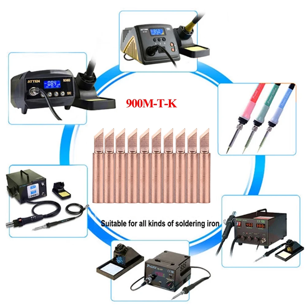 10Pcs/Set Pure Copper Soldering Iron Tip 900M-T-K Welding Electric Iron 33mm For 936 937 938 969 8586 852D Soldering Stations
10Pcs/Set Pure Copper Soldering Iron Tip 900M-T-K Welding Electric Iron 33mm For 936 937 938 969 8586 852D Soldering Stations