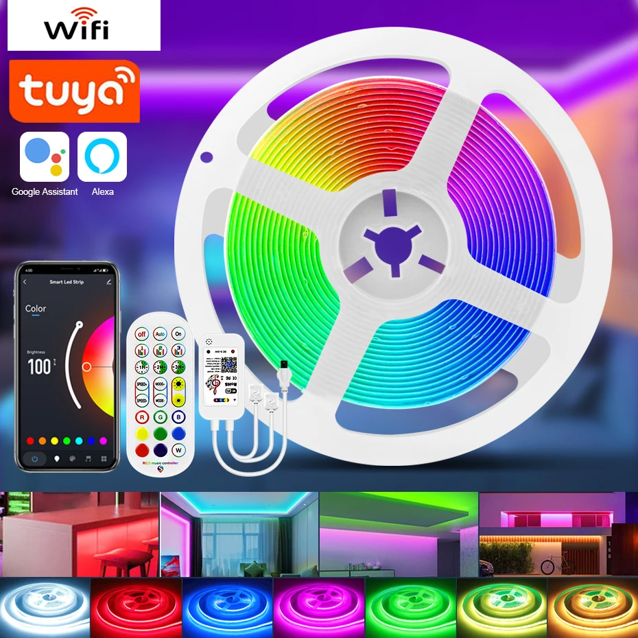 Smart Tuya WiFi RGB COB Led Lights Strip 24V 840Leds/M 3m 5m 10m Bluetooth/Remote Control Soft Flexible RGB Tape Led Adhesive
Smart Tuya WiFi RGB COB Led Lights Strip 24V 840Leds/M 3m 5m 10m Bluetooth/Remote Control Soft Flexible RGB Tape Led Adhesive