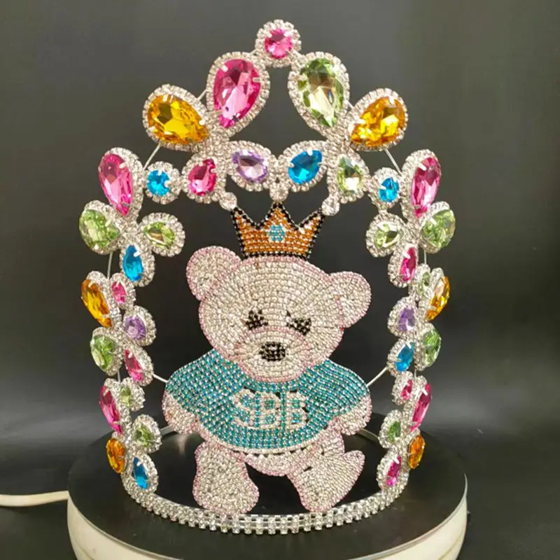 

Luxury Teddy Bear Tiaras And Crowns Large Tall Beauty Women Head Crown for Pageant
