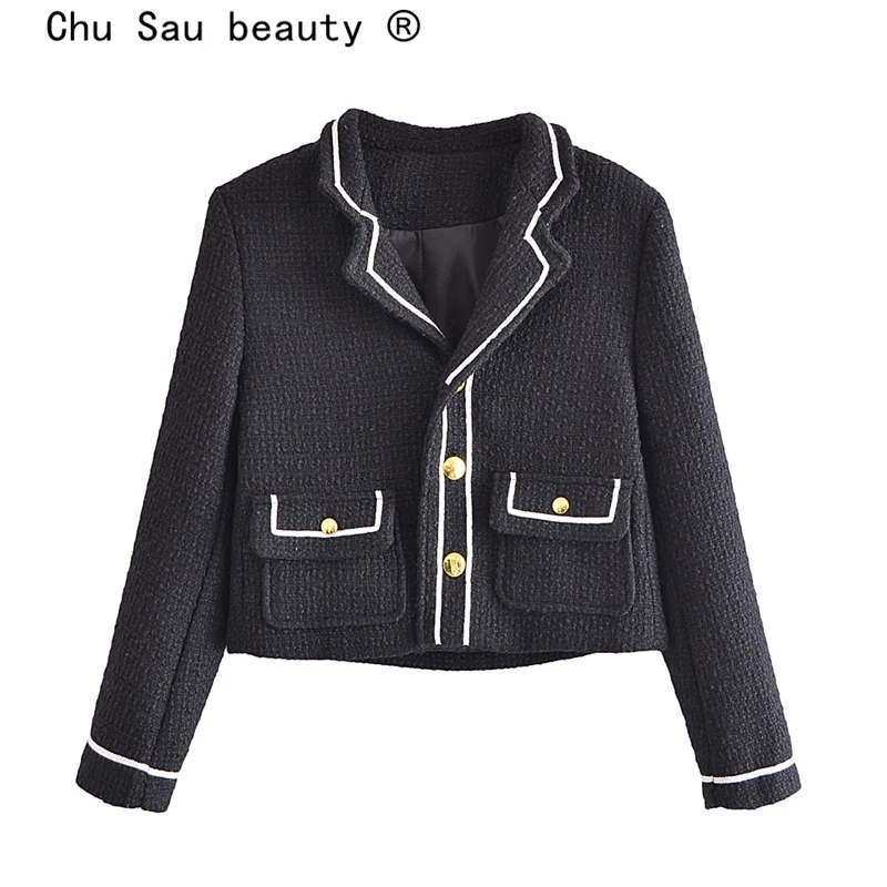 New Autumn French Style Vintage Black Tweed Jacket Coat Women Fashion Fall Outwear Female Single-breasted Short Blazers
New Autumn French Style Vintage Black Tweed Jacket Coat Women Fashion Fall Outwear Female Single-breasted Short Blazers