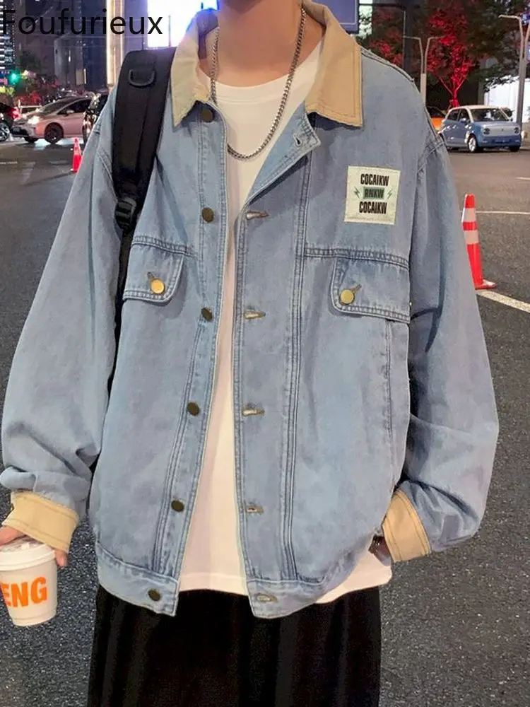 Foufurieux Denim Jacket Men Casual Loose 2022 Spring Autumn New Korean Fashion Handsome Youth Lapel Y2k Top Work Jacket Harajuku
Foufurieux Denim Jacket Men Casual Loose 2022 Spring Autumn New Korean Fashion Handsome Youth Lapel Y2k Top Work Jacket Harajuku