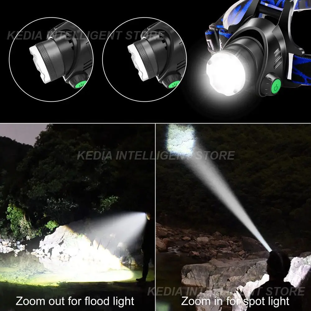 

Rotatable Headlamp High Power USB Rechargeable LED Headlights 18650 Outdoor Night Fishing Bicycle Camping Lantern Flashlights