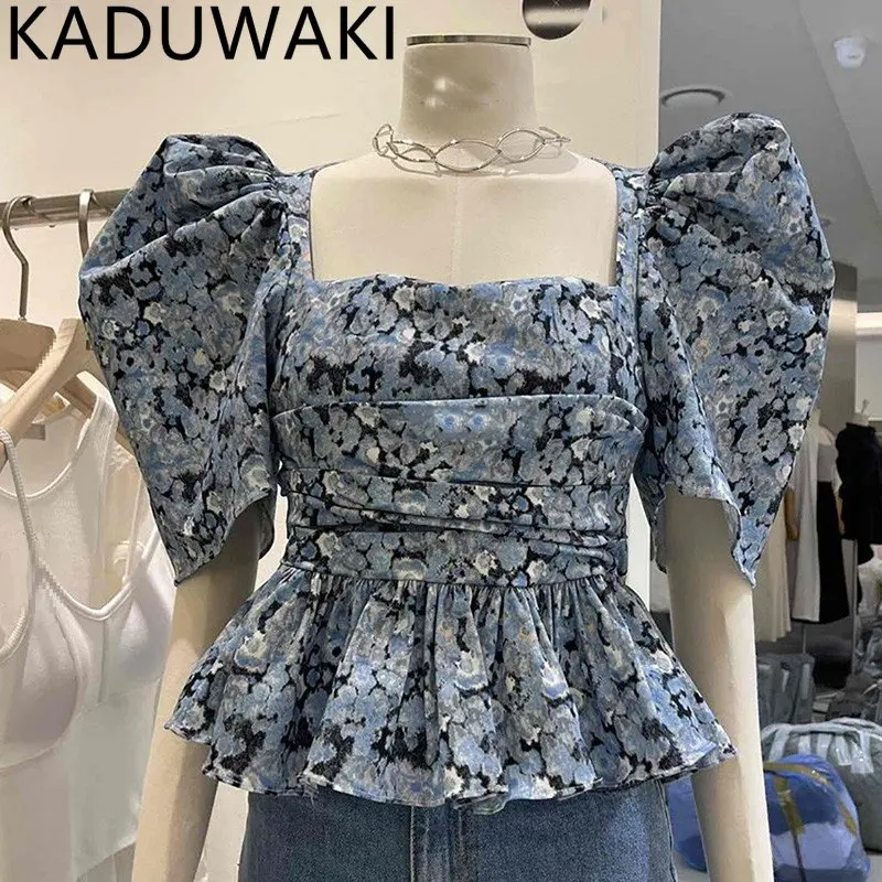 Floral Print Slim Waist T-Shirts Short Puff Sleeve Top Women Soild Square Collar Ins Ruched Tee Vintage Elegant Female All-match
Floral Print Slim Waist T-Shirts Short Puff Sleeve Top Women Soild Square Collar Ins Ruched Tee Vintage Elegant Female All-match