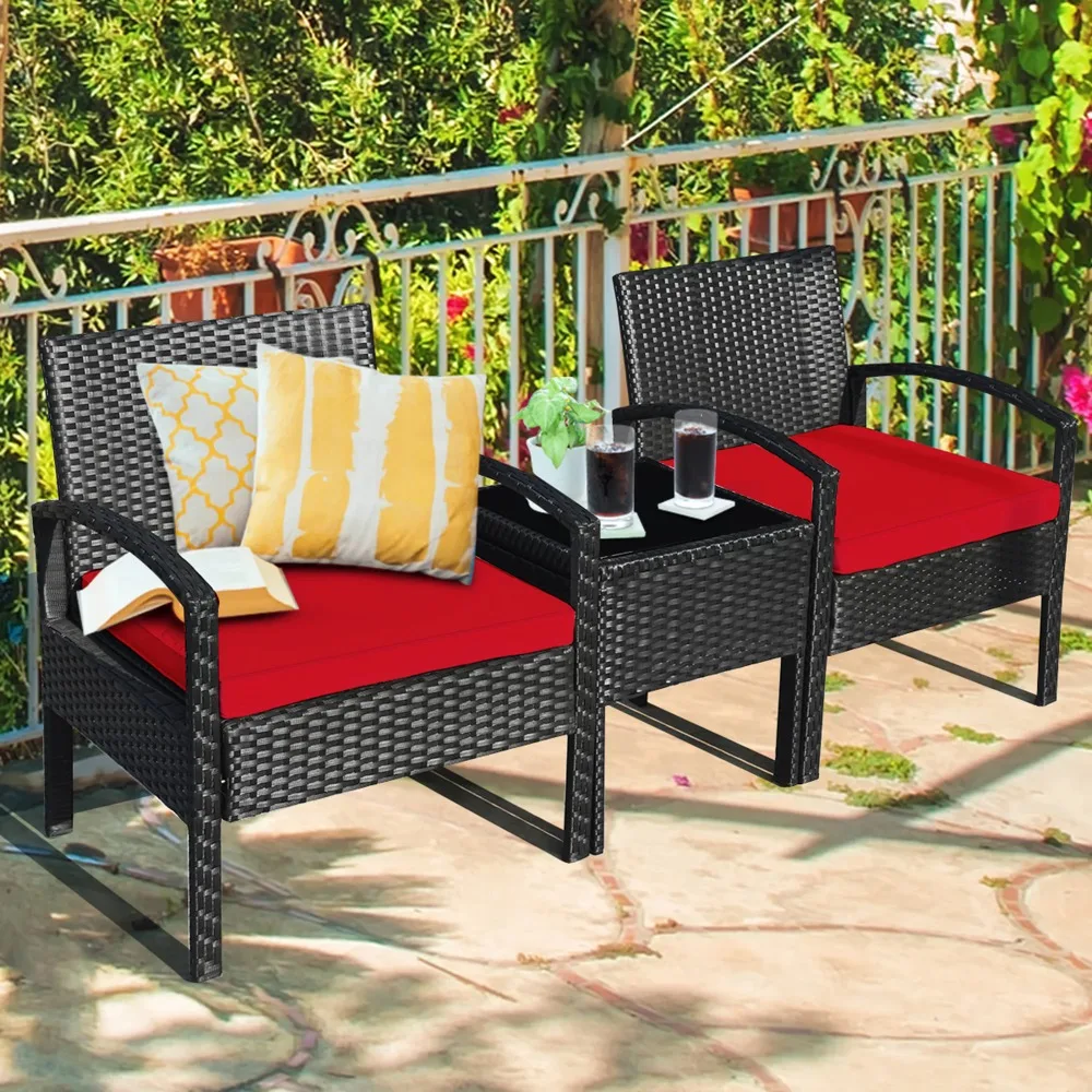 Gymax 3PCS Patio Rattan Conversation Furniture Set Outdoor Yard w/ Red Cushions
Gymax 3PCS Patio Rattan Conversation Furniture Set Outdoor Yard w/ Red Cushions