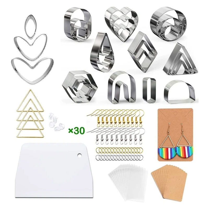 N1HE 27 Pcs Polymer Clay Cutters Geometric Shape Stainless Steel Cutters Clay Earring Cutters with Earring Cards and Hooks
N1HE 27 Pcs Polymer Clay Cutters Geometric Shape Stainless Steel Cutters Clay Earring Cutters with Earring Cards and Hooks