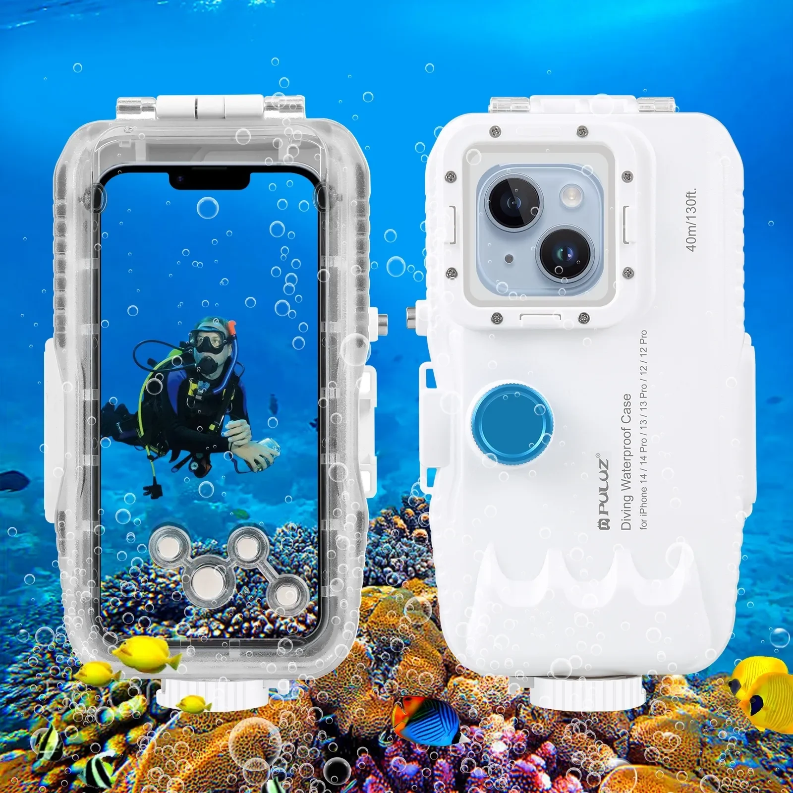 

40m/130ft Waterproof Diving Case for iPhone 14 13 12 Pro Max 14 Plus Snorkeling Video Photo Taking Underwater Shot Housing Cover