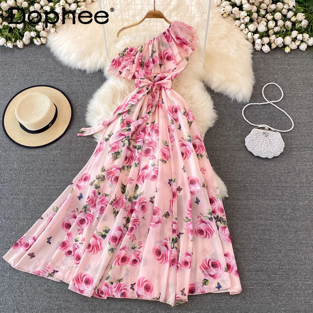 Women Diagonal Collar Print Beach Holiday Ruffles Dress New Arrivals Lady Sexy Fashion Temperament Summer 2022
Women Diagonal Collar Print Beach Holiday Ruffles Dress New Arrivals Lady Sexy Fashion Temperament Summer 2022
