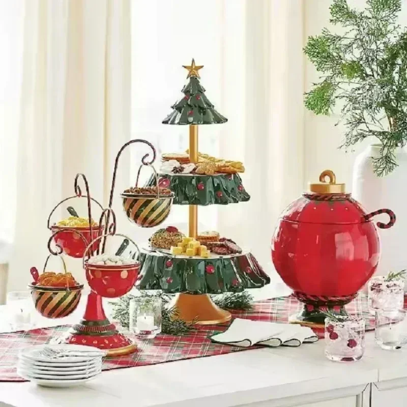 

Рождественская елка, десертный стол, праздничная вечеринка, конфетница, поднос для рождественских закусок, держатель, новая тарелка для фруктов, двухслойная подставка для торта