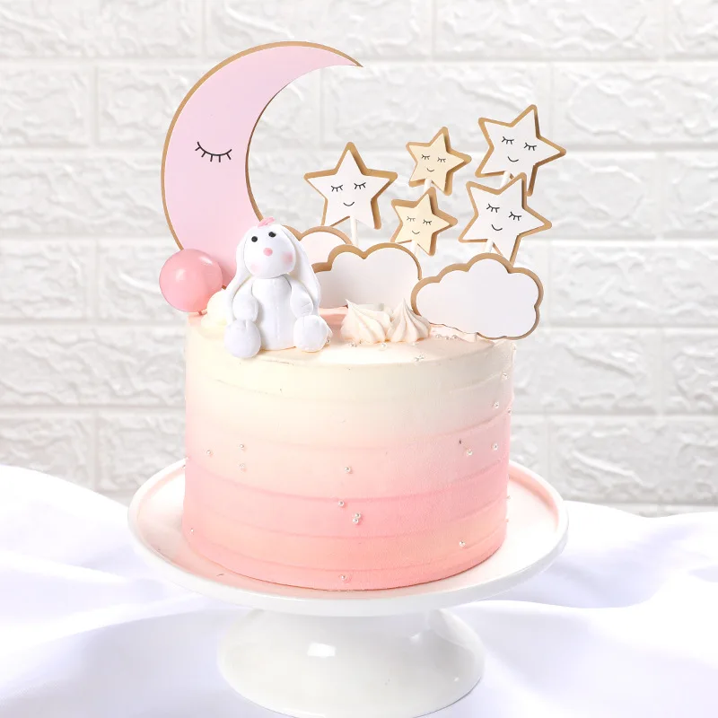 

Star Cake Topper Pink Baby Shower Gender Reveal Wedding Party Moon Happy Birthday Cake Decorating Supplies Toppers for Cupcakes