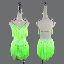 Latin Dance Dress Sling fringe Skirt Diamond Competition Clothing High-End Custom Adult Child Professional Performance Clothes
