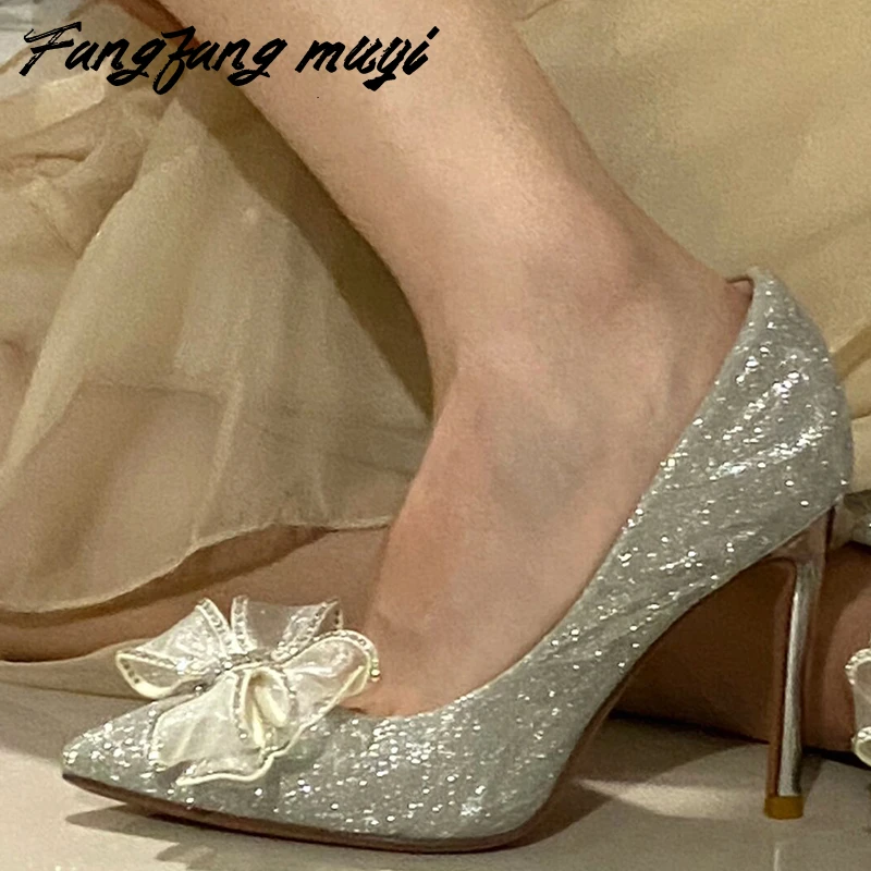 Pointed toe high heels women's silver stiletto rhinestone bow sequins princess style crystal wedding shoes single shoes bridal s
Pointed toe high heels women's silver stiletto rhinestone bow sequins princess style crystal wedding shoes single shoes bridal s