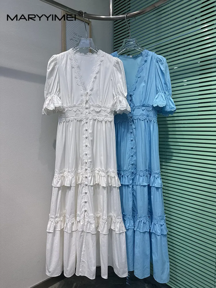 MARYYIMEI Spring Summer French Elegant dress Flare Sleeve Single Breasted Flower Embroidered Ruffle V-Neck Party Long Dresses
MARYYIMEI Spring Summer French Elegant dress Flare Sleeve Single Breasted Flower Embroidered Ruffle V-Neck Party Long Dresses