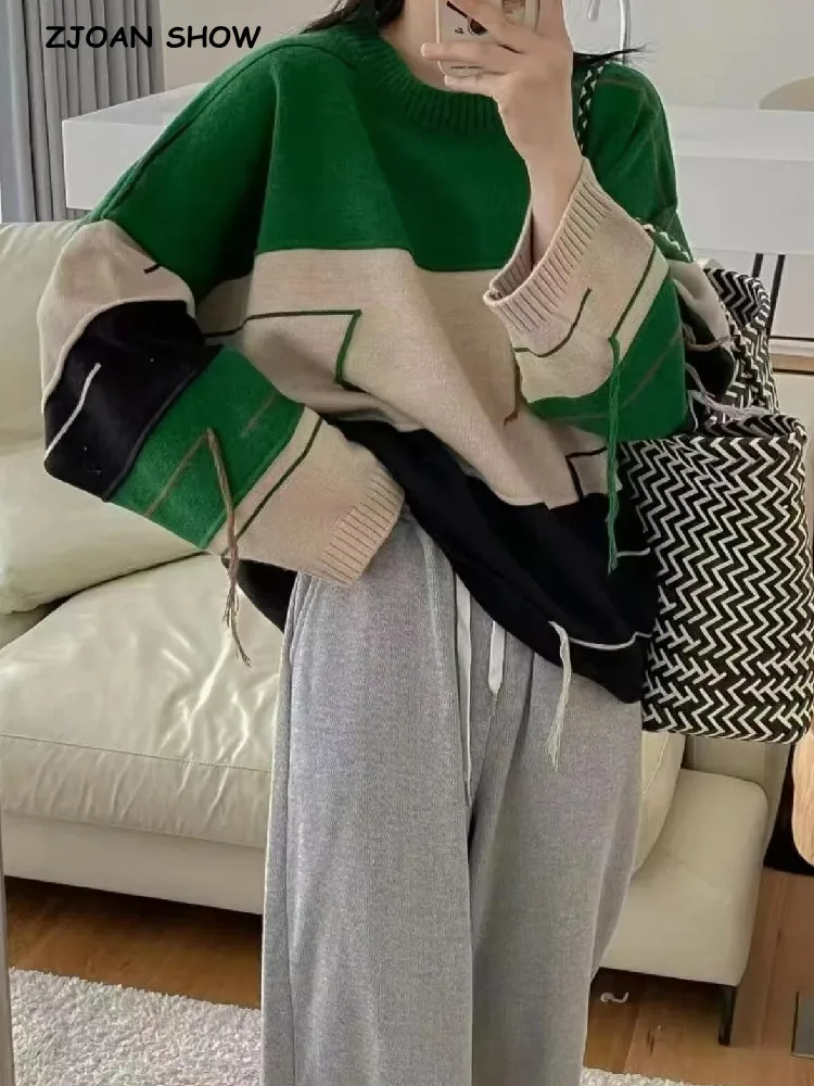 2022 CHIC Contrast Color Striped Knitted Tassel Sweater Women Round Collar Full Lantern Sleeve Loose Knitwear Casual Jumper
2022 CHIC Contrast Color Striped Knitted Tassel Sweater Women Round Collar Full Lantern Sleeve Loose Knitwear Casual Jumper