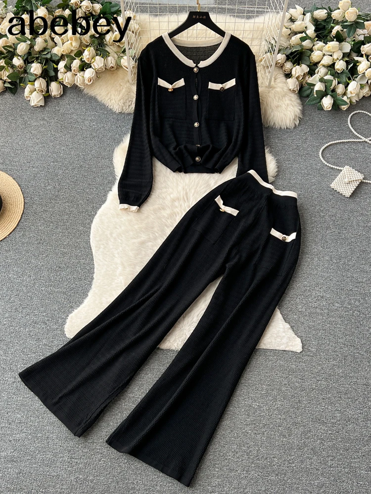 Fashion Knitted Women Suits Single Breasted Pocket Cardigan+Wide Legs Long Pants Autumn Office Lady Loose Sweater Sets
Fashion Knitted Women Suits Single Breasted Pocket Cardigan+Wide Legs Long Pants Autumn Office Lady Loose Sweater Sets