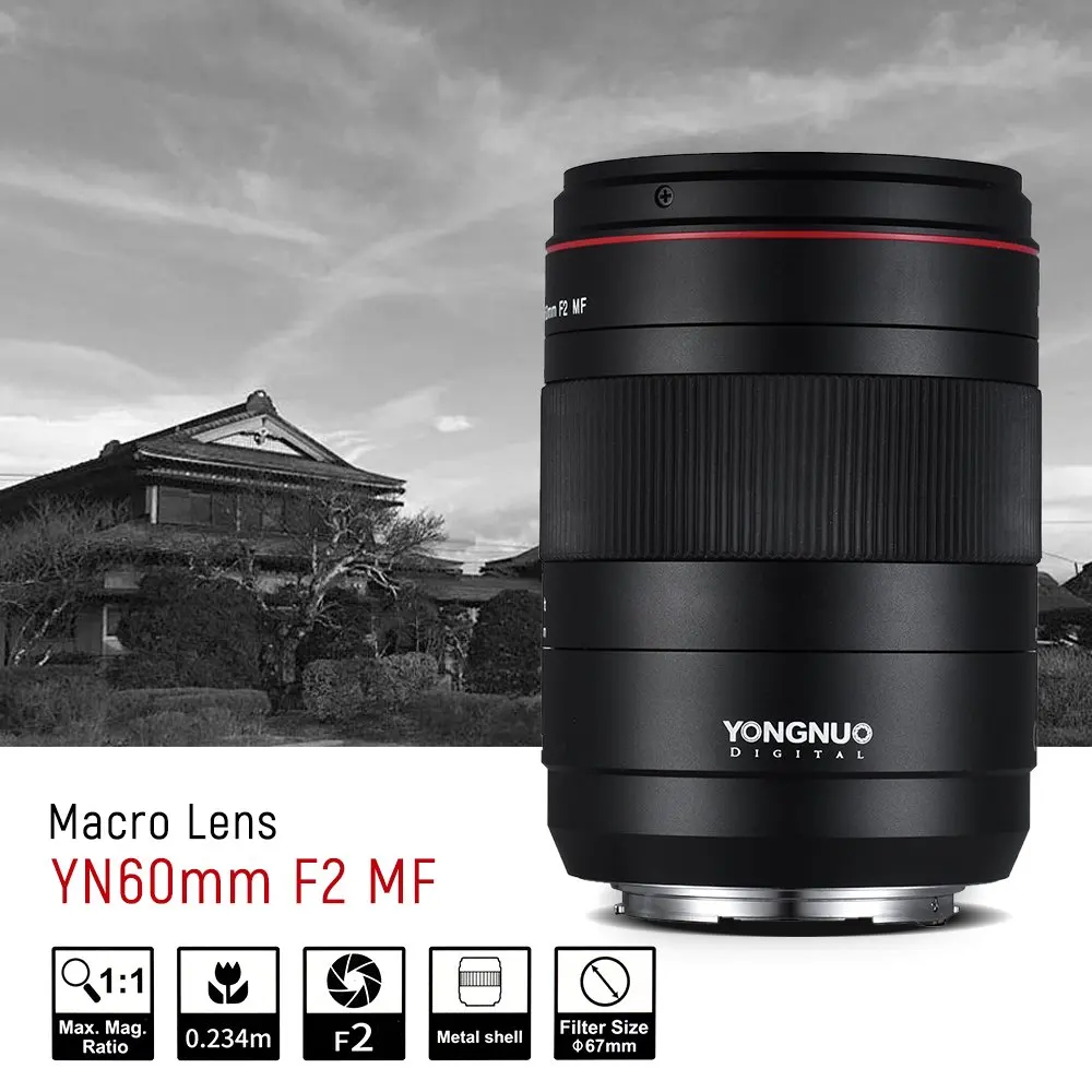 

YONGNUO YN60mm F2C MF 0.234m Macro Lens Manual Focus With Distance Indicator For Canon 6D 70D 5D2 5D3 500D 600D DSLR Camera