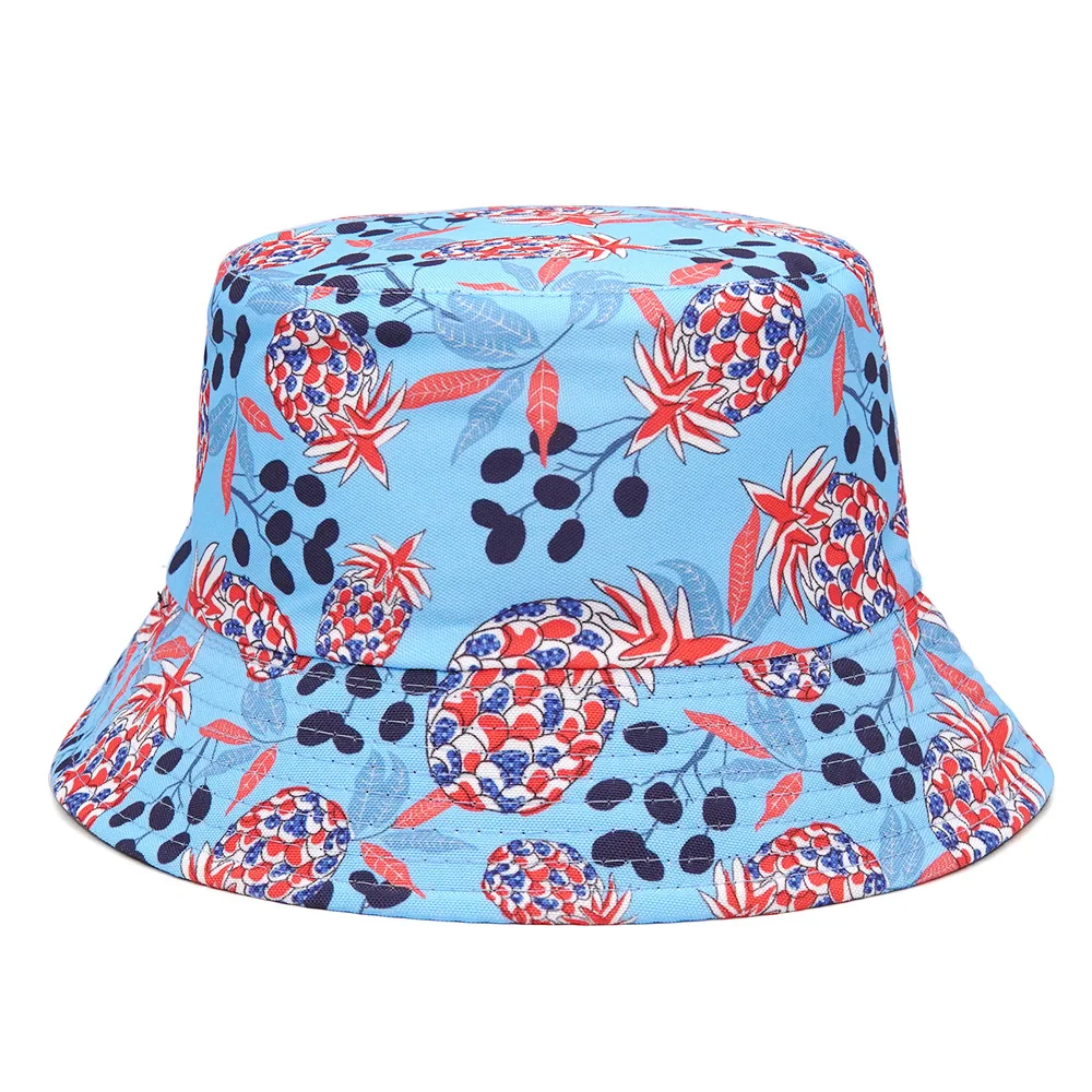 

Double-sided Wear Pineapple Fisherman Hat Unisex Fruit Print Fisherman Cap Summer Leisure Packable Reversible SunHat
