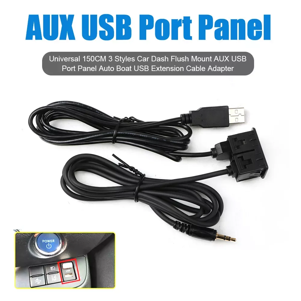 

Universal 1.5M Dual Ports Aux Cable Panel Car Dash Flush Mount AUX USB Port Panel Auto Boat USB Extension Cable Adapter