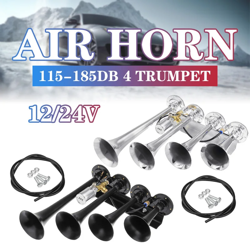 Multi-tone Air Horn 12/24V for Car Vehicle Truck Train Boat motorcycle Multi-tone & Claxon Horns 185DB 4 Trumpets
Multi-tone Air Horn 12/24V for Car Vehicle Truck Train Boat motorcycle Multi-tone & Claxon Horns 185DB 4 Trumpets