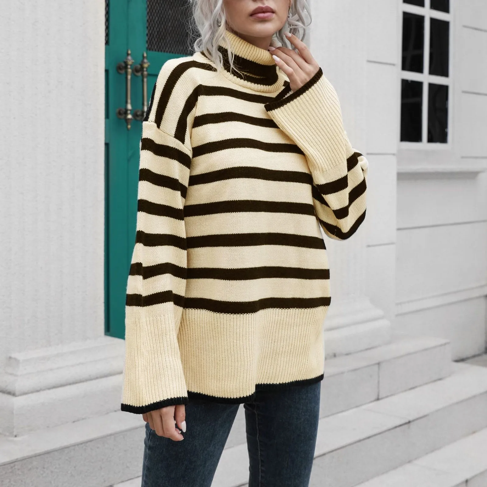 Thick Fleece Sweater Men Womens Turtleneck Sweater Stripe Long Sleeve Pullover Sweaters Collared Lightweight Loose Gab Hoodie
Thick Fleece Sweater Men Womens Turtleneck Sweater Stripe Long Sleeve Pullover Sweaters Collared Lightweight Loose Gab Hoodie