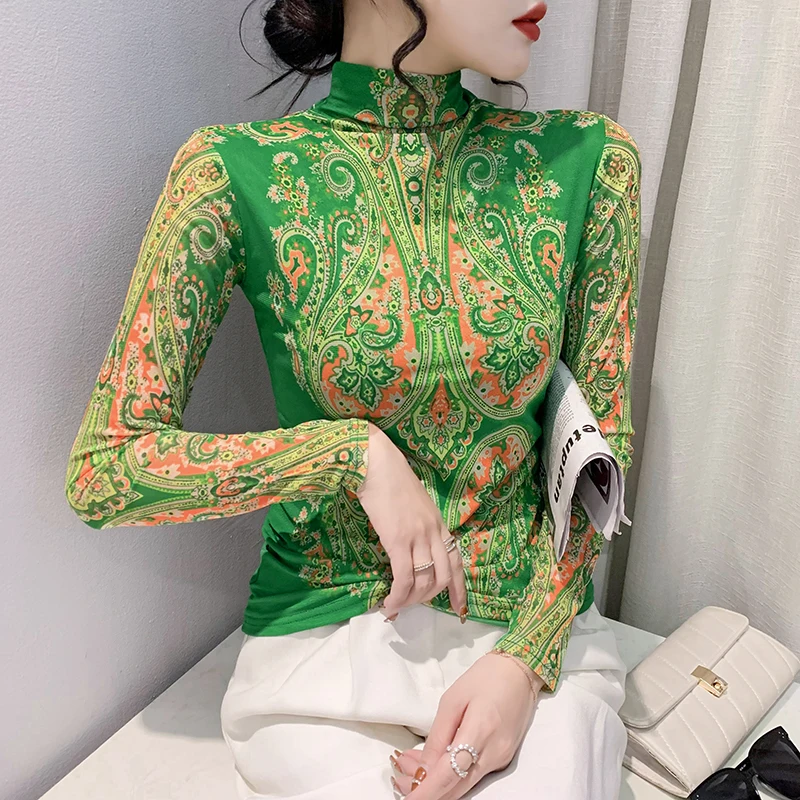 Autumn Winter Fashion Trend New Slim Fit T-shirt Women's High Collar Print Long Sleeve Mesh Undercoat Top Women Free Shipping
Autumn Winter Fashion Trend New Slim Fit T-shirt Women's High Collar Print Long Sleeve Mesh Undercoat Top Women Free Shipping
