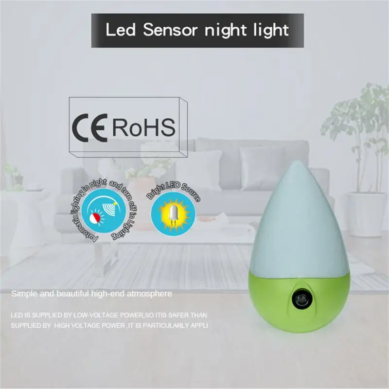 

Bedroom Lamp 1w 90 Degree Rotation Eu Plug Power-saving Water Drops Shape Decorative Lights Smart Sensor Light Plastic Mini