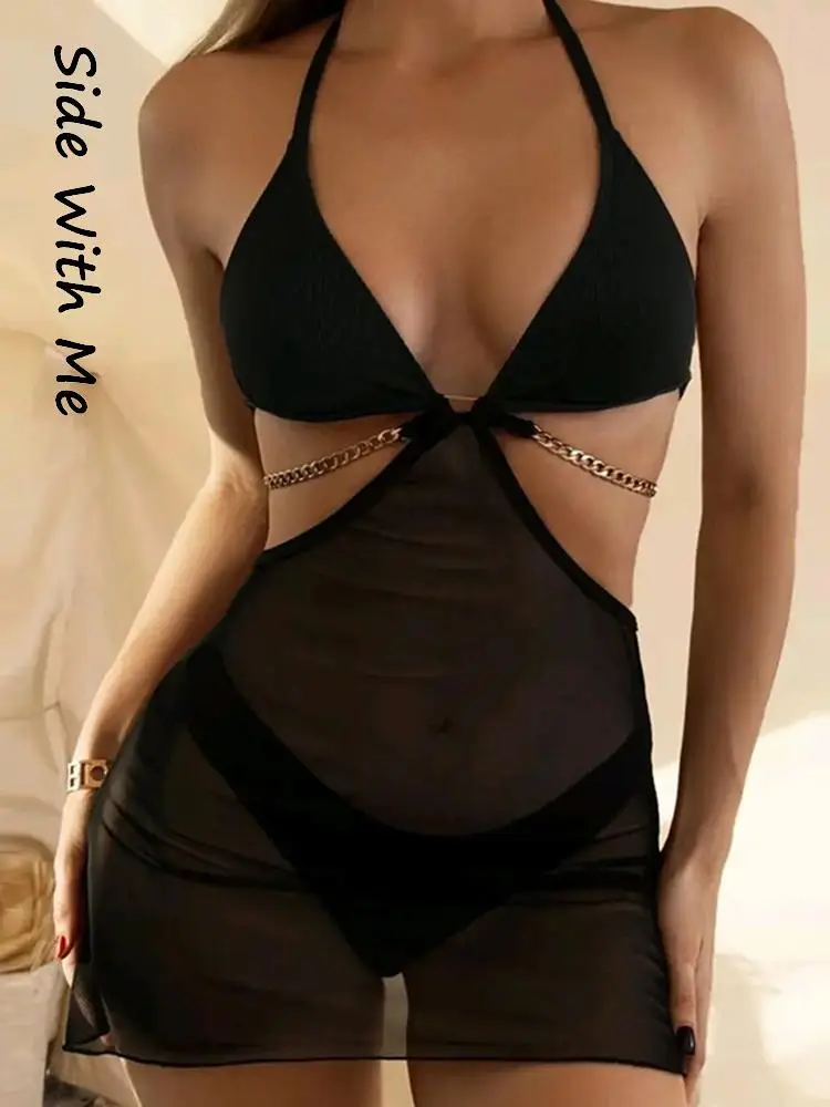 Side with Me 2022 Summer Mesh Sexy Bodycon Black Women's Mini Dress Metal Chain Halter Bandage Backless Party Club Women Dresses
Side with Me 2022 Summer Mesh Sexy Bodycon Black Women's Mini Dress Metal Chain Halter Bandage Backless Party Club Women Dresses