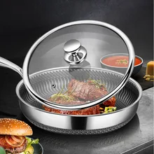 Stainless Steel Deep Frying Pan for Frying and Stir-frying Non-stick Pan Gas Stove Household Fried Steak Pancake Pots Wok Pan