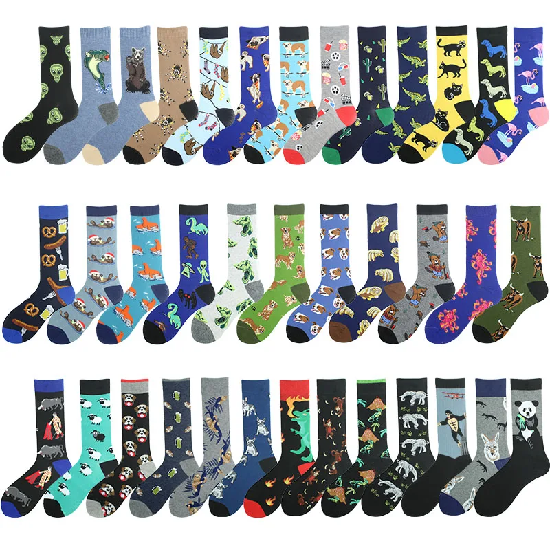 

Crazy Animal Sloth Aliens Funny Socks Men Design Novelty Happy Dinosaur Bugs Panda Flamingo Socks Novelty Skateboard Hip Hop Sox