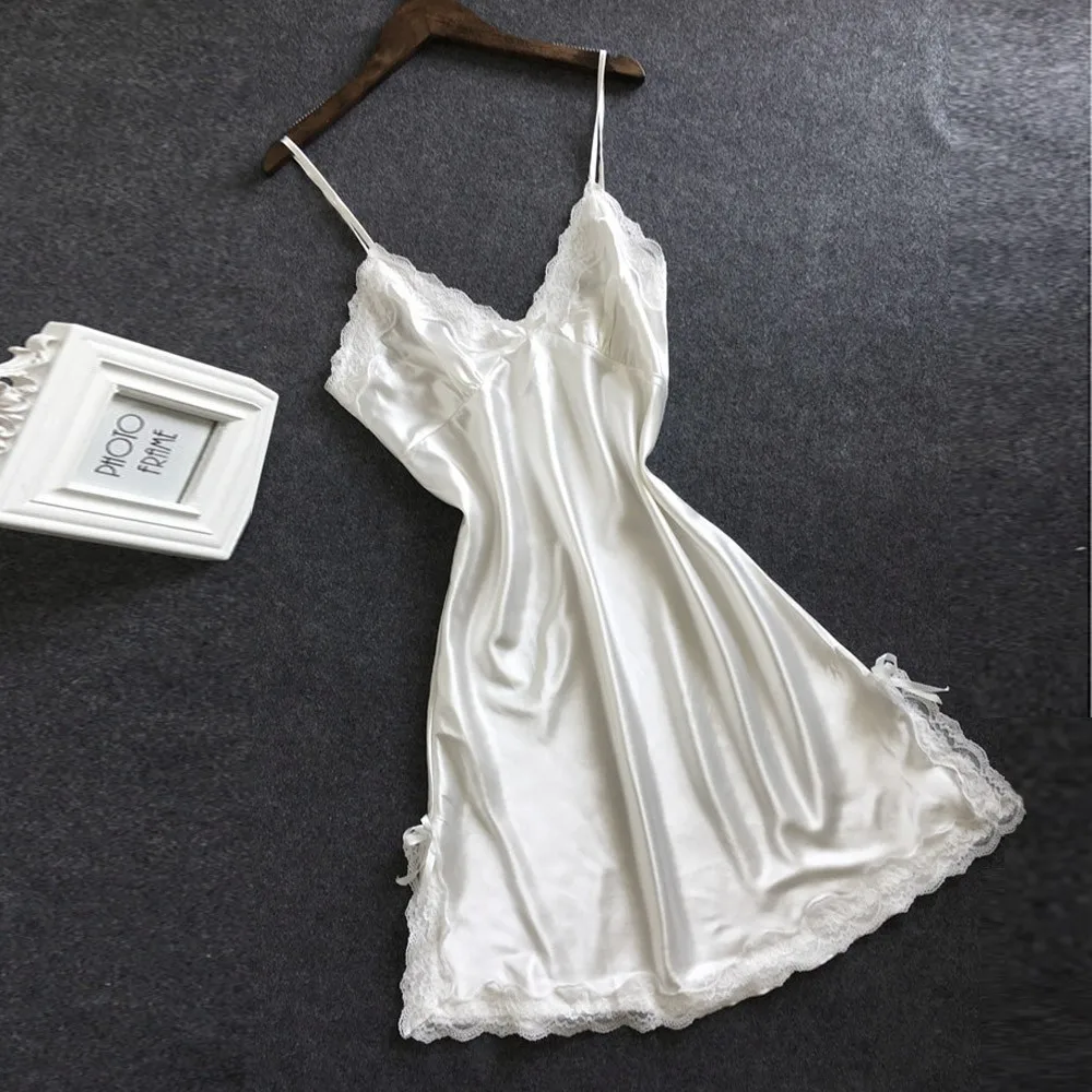 Sexy Sling Women Nightdress Summer Skin-Friendly Silk Satin Nightwear Lace Trim Solid Color Sleepwear Dress Woman
Sexy Sling Women Nightdress Summer Skin-Friendly Silk Satin Nightwear Lace Trim Solid Color Sleepwear Dress Woman