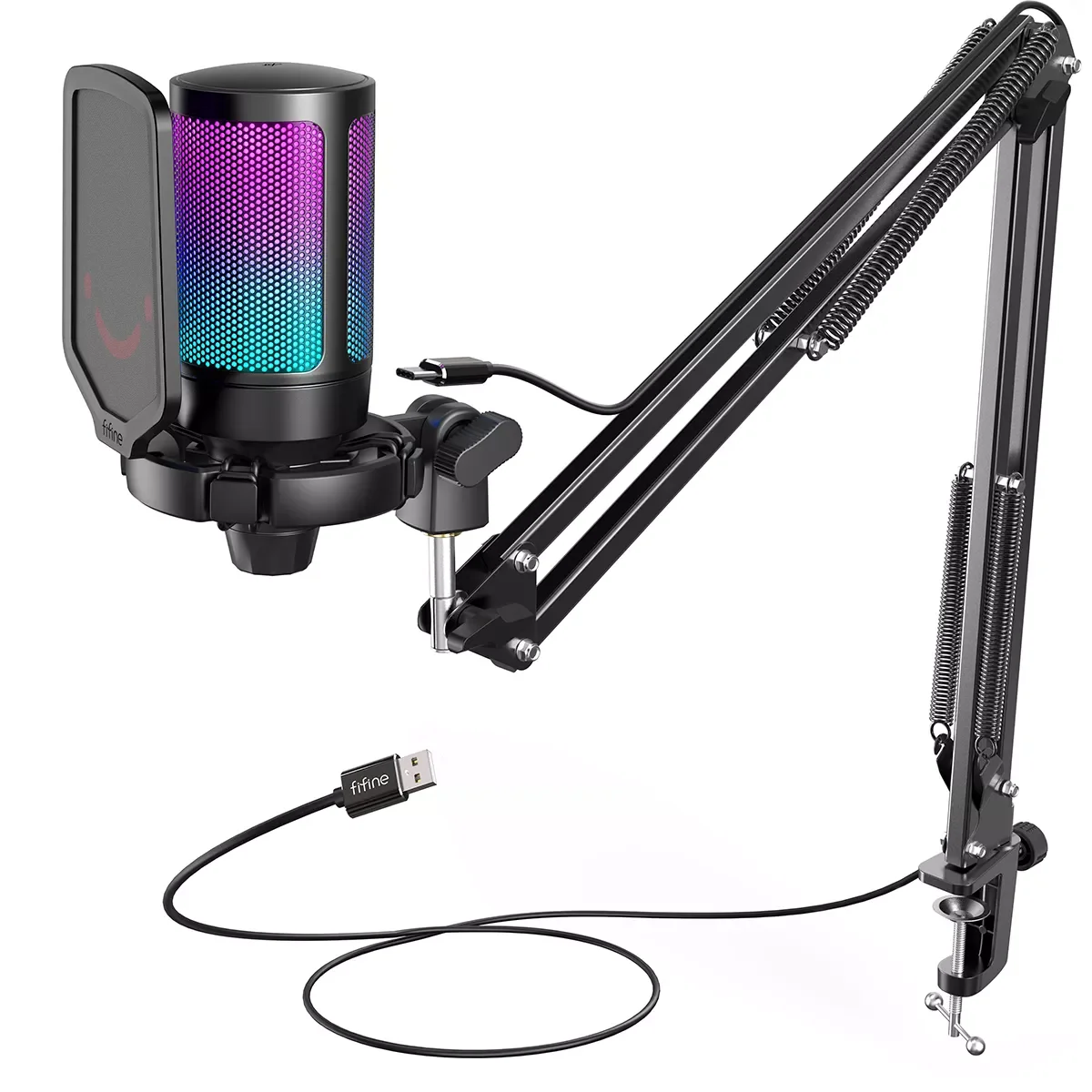 NEW2023 USB Gaming Microphone Kit for PC,/5 Condenser Cardioid Mic Set with Mute Button/RGB /Arm Stand,for Streaming Video-A6T
NEW2023 USB Gaming Microphone Kit for PC,/5 Condenser Cardioid Mic Set with Mute Button/RGB /Arm Stand,for Streaming Video-A6T
