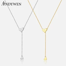 ANDYWEN 925 Sterling Silver Gold Adjustable Chain Heart Pendant Charm Necklace Drop Choker Resizable Women Luxury Jewekry