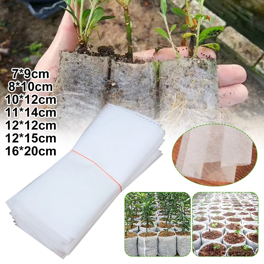 

100pcs Biodegradable Nonwoven Fabric Nursery Plant Grow Bags Seedling Growing Planter Planting Pots Garden Ventilate Bag