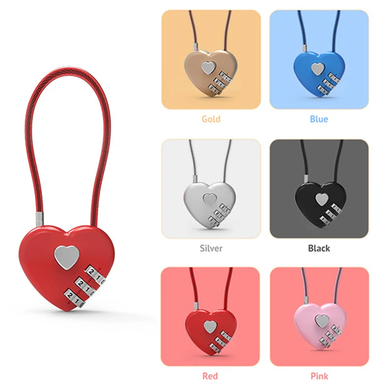 1PCS Love Password Lock Wire Rope Lock Travel Bags 3 Bit Digital Lock Padlock Heart Valentine's Day Gift
1PCS Love Password Lock Wire Rope Lock Travel Bags 3 Bit Digital Lock Padlock Heart Valentine's Day Gift