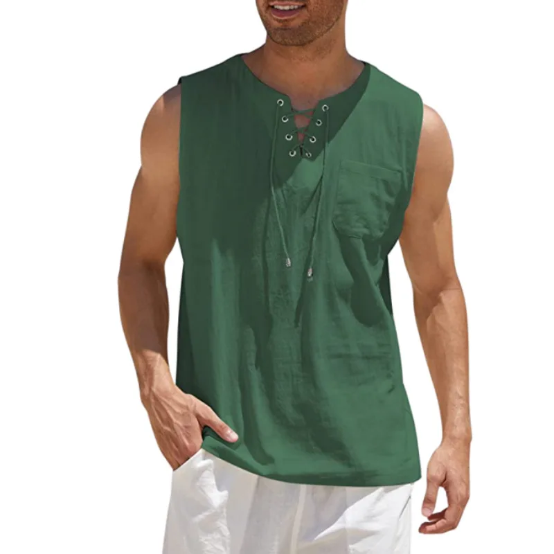 Summer 2022 Green Fashion Men's Tank Top Casual Sleeveless Top Loose Lace Up V-Neck Pocket T-Shirt Men's Streetwear Clothing
Summer 2022 Green Fashion Men's Tank Top Casual Sleeveless Top Loose Lace Up V-Neck Pocket T-Shirt Men's Streetwear Clothing
