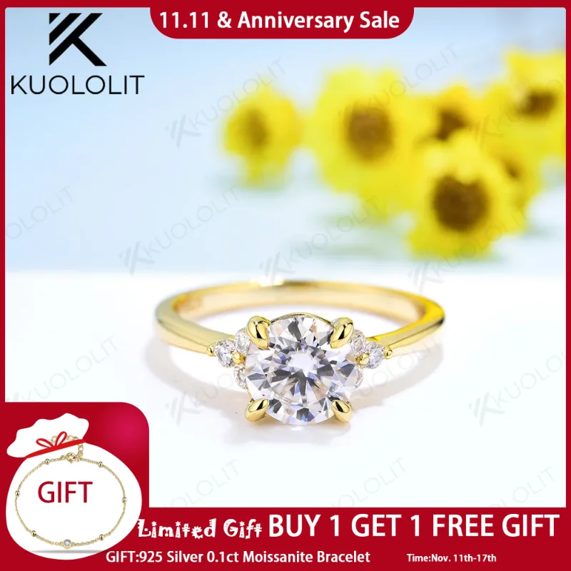 

Kuoloit 1CT 2CT кольца с муассанитом для женщин Твердый 14K 10K Sliver925 Белое золото ДЛЯ юбилейная Свадьба Помолвка классические ювелирные изделия