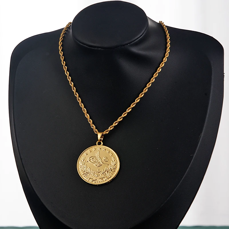 Gold Plated Jubilee Turkish Totem Pendant with Water Wave Chain Arabic Coin Pendant Luxury Women Jewelry Gifts Mexican Jewelry
Gold Plated Jubilee Turkish Totem Pendant with Water Wave Chain Arabic Coin Pendant Luxury Women Jewelry Gifts Mexican Jewelry