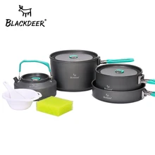 BLACKDEER-야외 캠핑 식기 세트, 배낭 피크닉, 냄비 2, 후라이팬 1, 알루미나 주전자 1, 내구성 좋은 조리기구, 접을 수 있는 식기 세트
