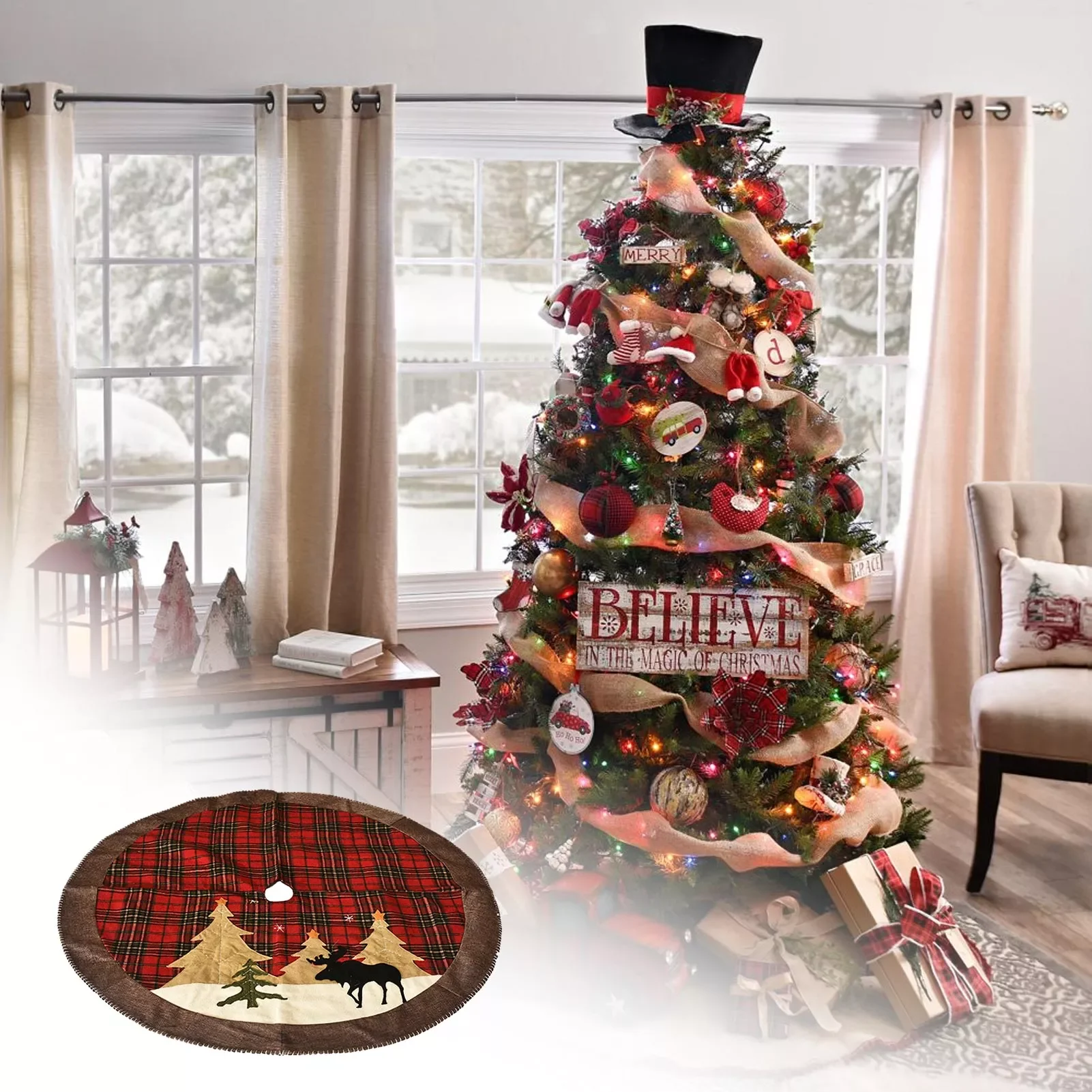 Christmas Tree Skirt Checkered Linen Tree Bottom Skirt Tartan Linen Applier Embroidered Dressing Xmas Tree Bottom Decoration
Christmas Tree Skirt Checkered Linen Tree Bottom Skirt Tartan Linen Applier Embroidered Dressing Xmas Tree Bottom Decoration