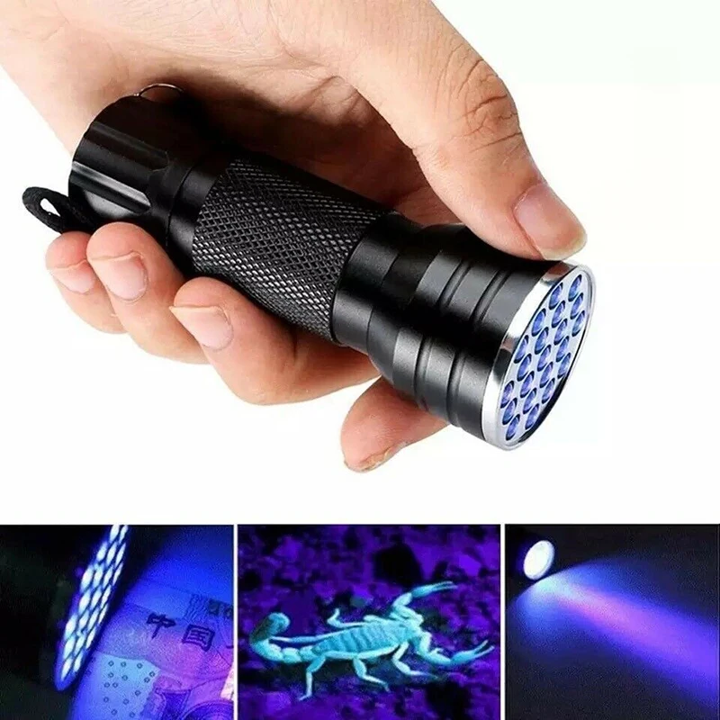Aluminum Alloy UV Flashlight Light 21UV LED Wavelength 395nm LED UV Flashlights Linterna Torch Ultraviolet Black Light Lamp
Aluminum Alloy UV Flashlight Light 21UV LED Wavelength 395nm LED UV Flashlights Linterna Torch Ultraviolet Black Light Lamp