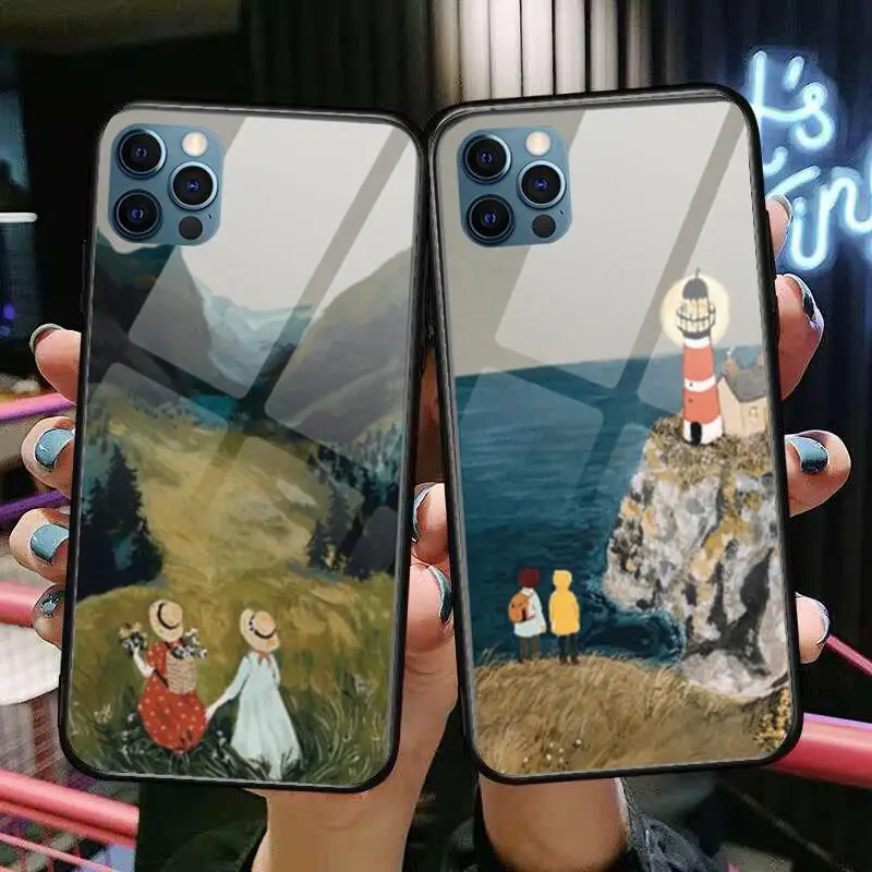 Cartoon Scenery Girl Glass Case For iphone 13 12 11 Pro Max 12Pro XS Max XR X 7 8 Plus SE 2020 mini Case Tempered Back Cover
Cartoon Scenery Girl Glass Case For iphone 13 12 11 Pro Max 12Pro XS Max XR X 7 8 Plus SE 2020 mini Case Tempered Back Cover